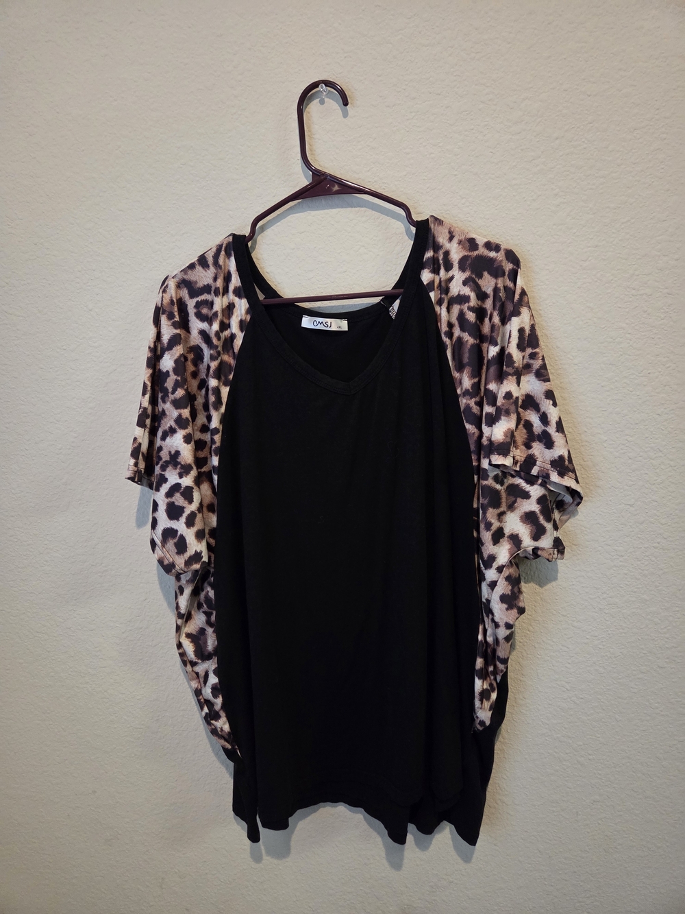 Black Tee with Leopard Print Sleeves